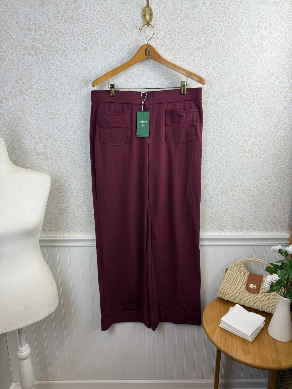 Halara Burgundy HaloTek Air High-Waisted Wide-Leg Pants - Size - XL